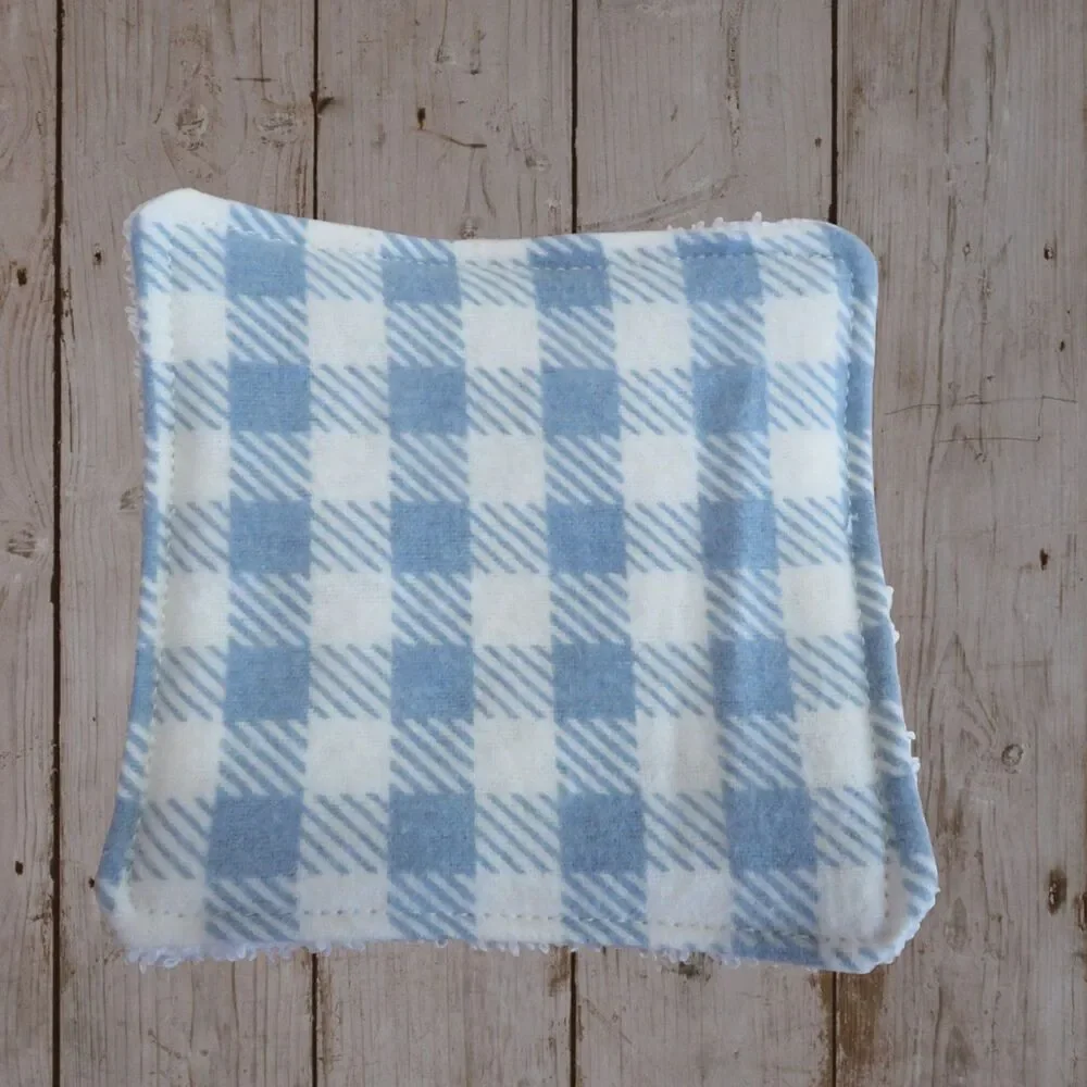 Handmade Makeup Remover Pads,  6 Blue Square Pads, Flannel and Terry Cloth